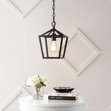 Oslin 8" Vintage Farmhouse Iron Chain Pagoda LED Pendant - JONATHAN Y